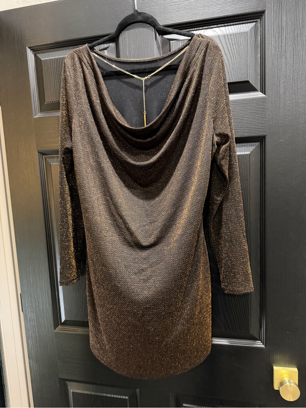 Michael Kors XL Bronze Metallic Open Back w Chain Detail Cocktail Dress